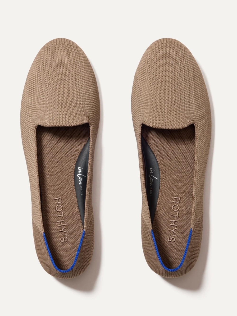 Rothy's Women's Taupe Knit Slip-On Flats with Blue Trim